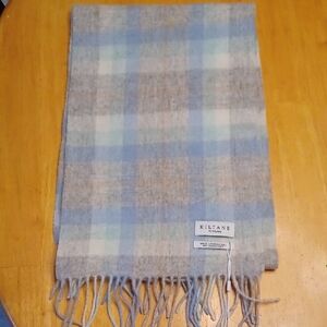 Kiltane 100% Lambswool NWT Blue and Cream Plaid Scarf